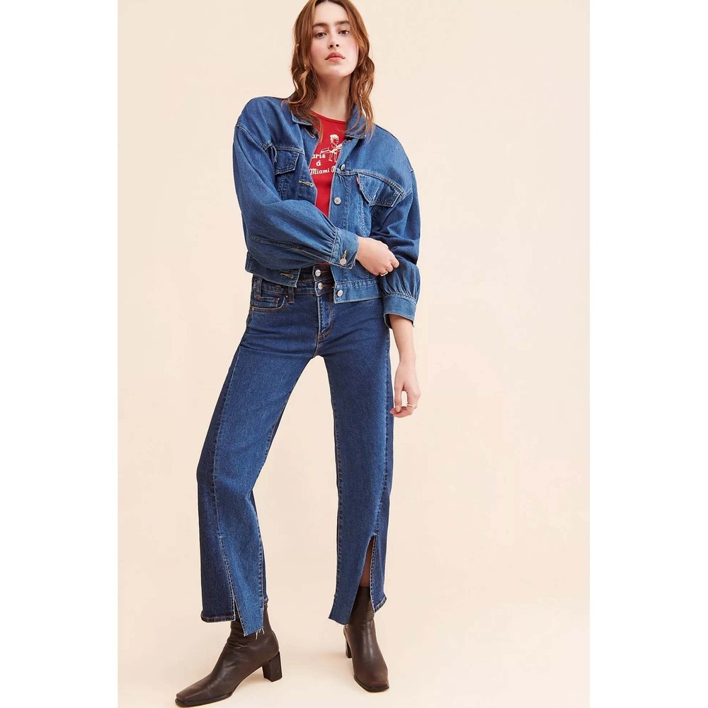 Driftwood Cece Two Tone Jeans Blue Straight Leg Split Hem Size 29